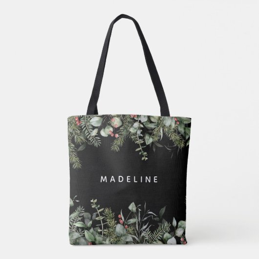 Modern Winter Greenery Personalized Tote Bag (Achterkant)