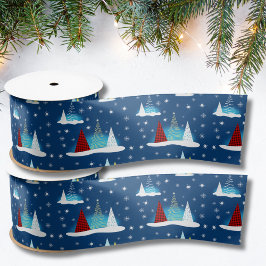 Modern Winter Happy Holiday Trees Patroon Satijnen Lint