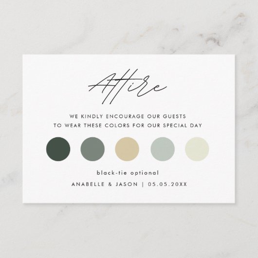 Modern Winter Kleurenpalet Huwelijkskleding Informatiekaartje (Voorkant)
