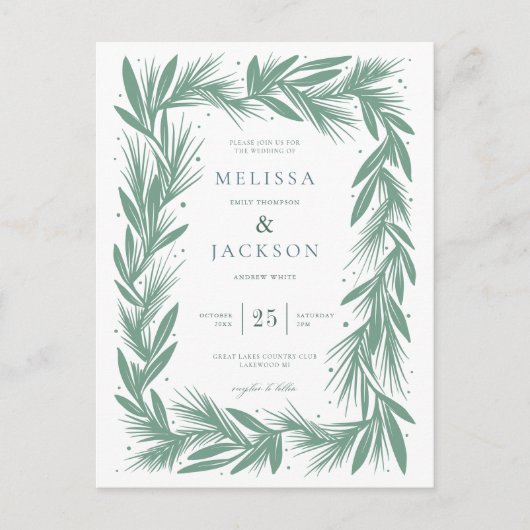 Modern Winter Krans Lijst Bruiloft Groen Briefkaart (Voorkant)