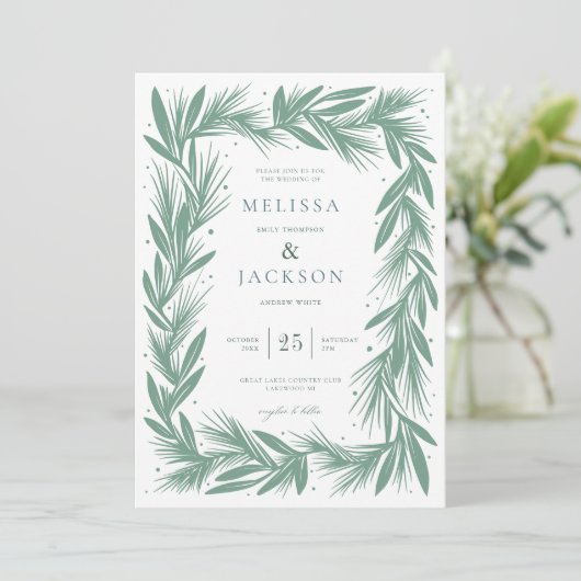 Modern Winter Krans Lijst Bruiloft Groen Kaart (Staand voorkant)