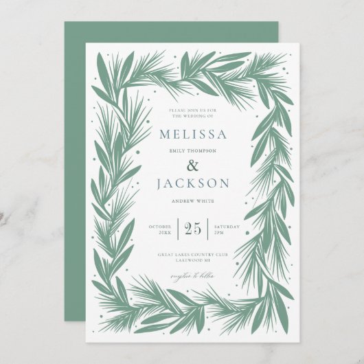 Modern Winter Krans Lijst Bruiloft Groen Kaart (Voorkant / Achterkant)