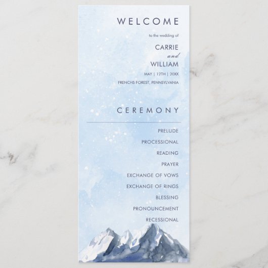 Modern Winter Mountain Pattern Wedding Programmakaart (Voorkant)