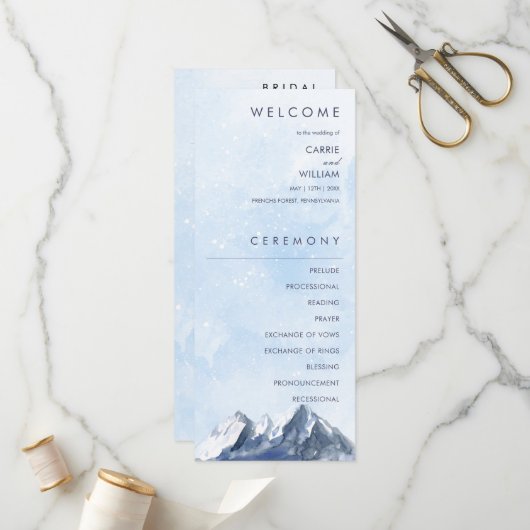 Modern Winter Mountain Pattern Wedding Programmakaart (Voorkant / Achterkant in situ)