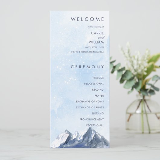 Modern Winter Mountain Pattern Wedding Programmakaart (Staand voorkant)