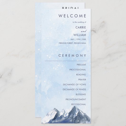 Modern Winter Mountain Pattern Wedding Programmakaart (Voorkant / Achterkant)