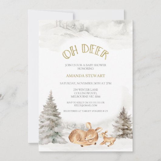 Modern Winter Oh Deer Fawn Baby shower Kaart (Voorkant)