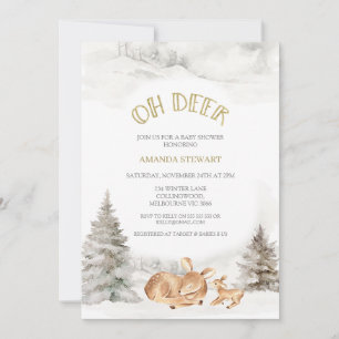 Modern Winter Oh Deer Fawn Baby shower Kaart