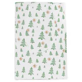 Modern Winter Pine Tree Star Medium Cadeauzakje