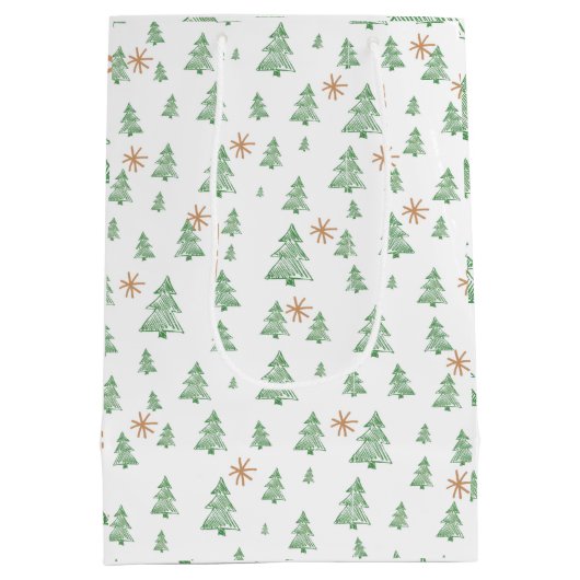 Modern Winter Pine Tree Star Medium Cadeauzakje (Achterkant)