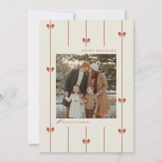 Modern Winter Red Bow Family Photo Christmas Feestdagenkaart (Voorkant)