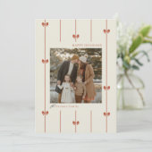 Modern Winter Red Bow Family Photo Christmas Feestdagenkaart (Staand voorkant)