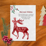 Modern Winter Red Moose Scandi Japandi Kersti Feestdagenkaart<br><div class="desc">Deze prachtige, moderne kerstkaart is voorzien van een Japandi-design dat Scandi en Japanse stijlen naadloos combineert. Het kleurenschema van de kaart is wit, grijs, groen, rood en zwart. Het ontwerp is voorzien van een Scandinavische volksmolen met een groenblauw met bessen. De groet op de kaart luidt: "Van thuis tot aan...</div>