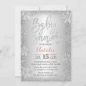 Modern Winter Silver Snowflake Baby shower Kaart (Voorkant)