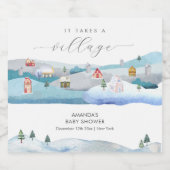 Modern Winter Snow It Takes A Village Baby Shower Sparkling Wijnetiket (Enkel label)