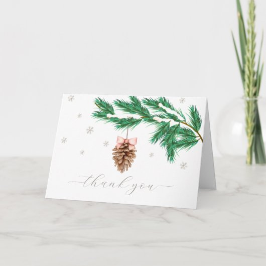 Modern Winter Snowflake Pine cone Baby Shower  Bedankkaart (Voorkant)