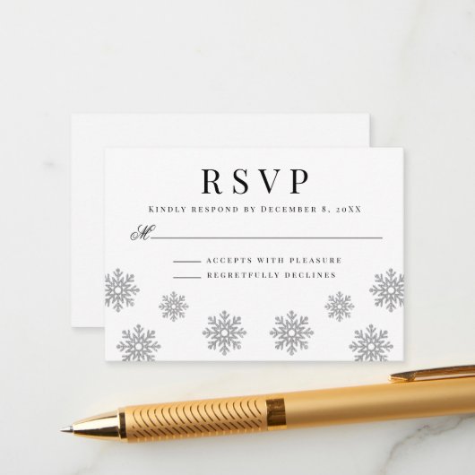 Modern Winter Snowflake Weddenschap Informatiekaartje (Voorkant / Achterkant in situ)