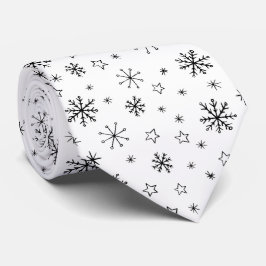 Modern Winter Snowflakes Black and White Stropdas