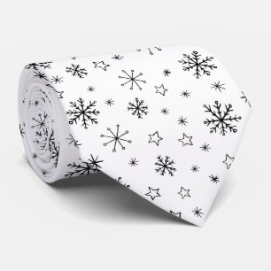 Modern Winter Snowflakes Black and White Stropdas