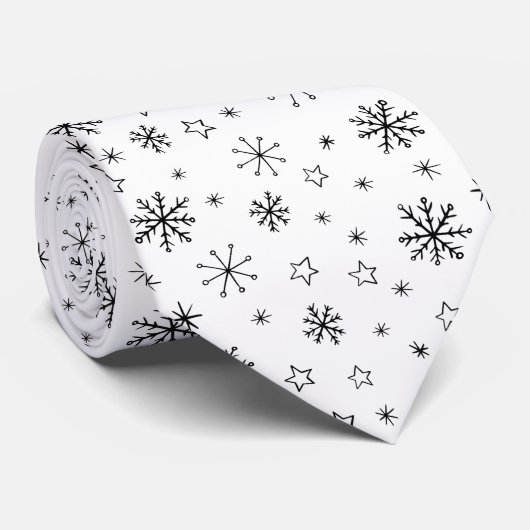 Modern Winter Snowflakes Black and White Stropdas (Opgerold)
