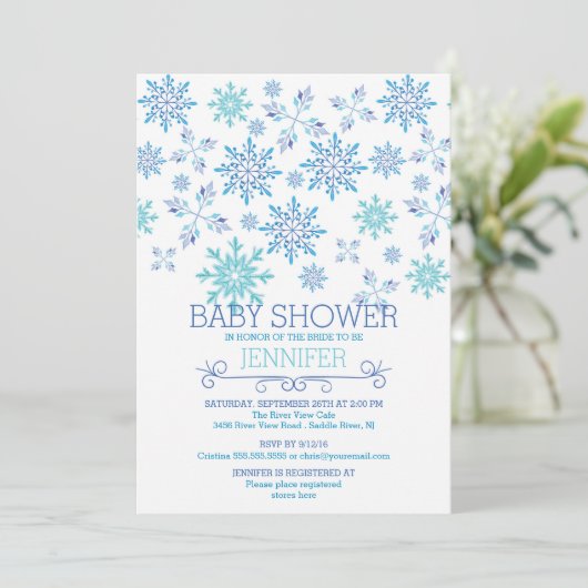 Modern Winter Snowflakes Neutraal Baby shower Kaart (Staand voorkant)