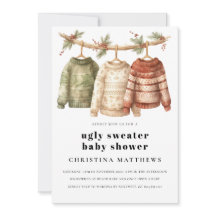 Modern Winter Ugly Sweater Baby shower Uitnodiging