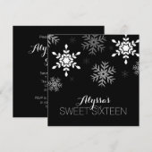 Modern Winter Wonderland Black Snowflakes Sweet 16 Kaart (Voorkant / Achterkant)