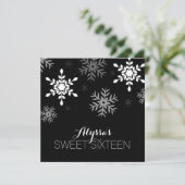 Modern Winter Wonderland Black Snowflakes Sweet 16 Kaart (Staand voorkant)