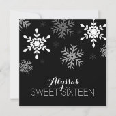 Modern Winter Wonderland Black Snowflakes Sweet 16 Kaart (Voorkant)