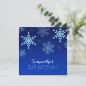 Modern Winter Wonderland Blue Bat Mitzvah Kaart (Staand voorkant)