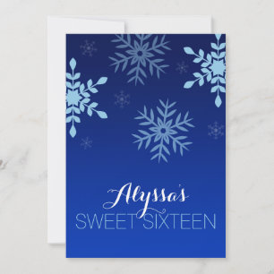 Modern Winter Wonderland Blue Snowflakes Sweet 16 Kaart