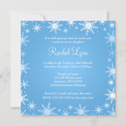 Modern Winter Wonderland Snowflake Bat Mitzvah Kaart (Voorkant)