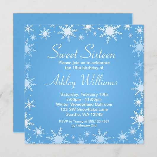 Modern Winter Wonderland Sweet 16 Birthday Party Kaart (Voorkant / Achterkant)
