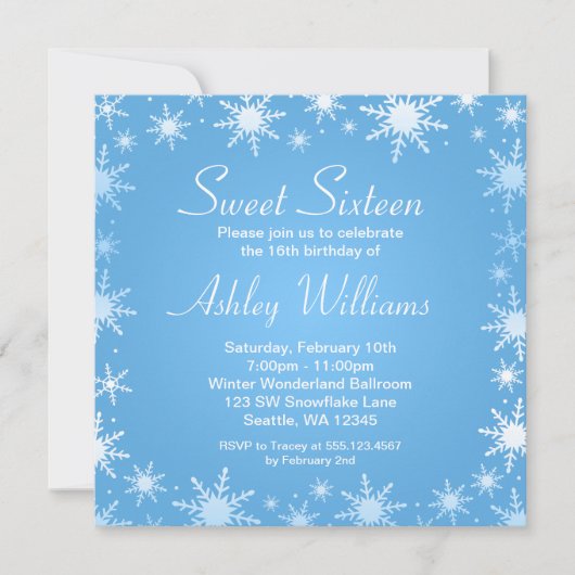 Modern Winter Wonderland Sweet 16 Birthday Party Kaart (Voorkant)