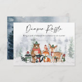 Modern Winter Woodland Animals Diaper Raffle Informatiekaartje (Voorkant / Achterkant)