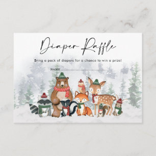 Modern Winter Woodland Animals Diaper Raffle Informatiekaartje