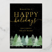 Modern Winter Woodland Company Logo Black & Gold Folie Feestdagenkaart (Voorkant)