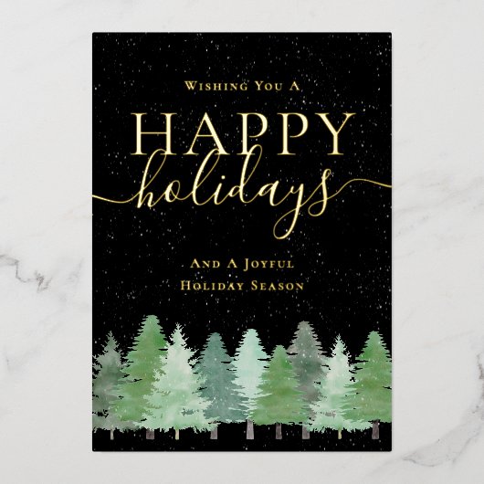 Modern Winter Woodland Company Logo Black & Gold Folie Feestdagenkaart (Voorkant)