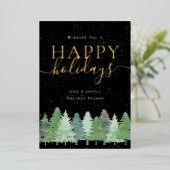 Modern Winter Woodland Company Logo Black & Gold Folie Feestdagenkaart (Staand Voorkant)