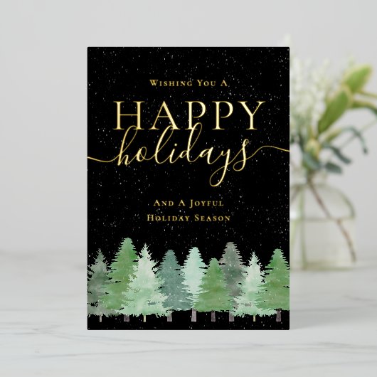 Modern Winter Woodland Company Logo Black & Gold Folie Feestdagenkaart (Staand Voorkant)