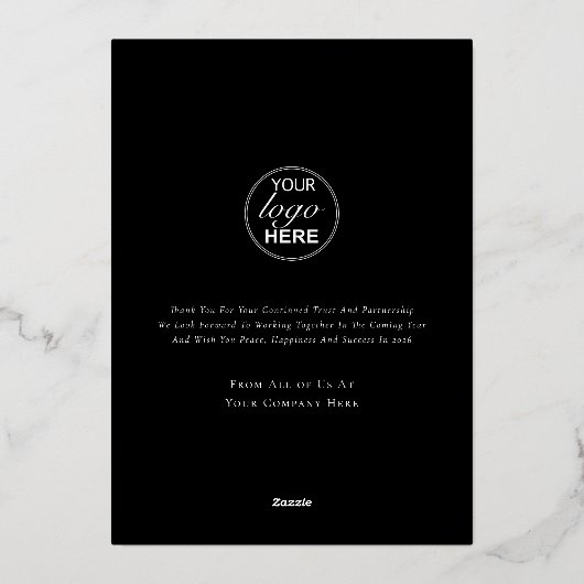 Modern Winter Woodland Company Logo Black & Gold Folie Feestdagenkaart (Achterkant)