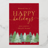 Modern Winter Woodland Your Logo Festive Red Gold Folie Feestdagenkaart (Voorkant)