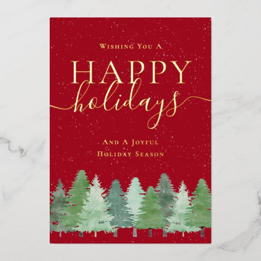 Modern Winter Woodland Your Logo Festive Red Gold Folie Feestdagenkaart (Voorkant)