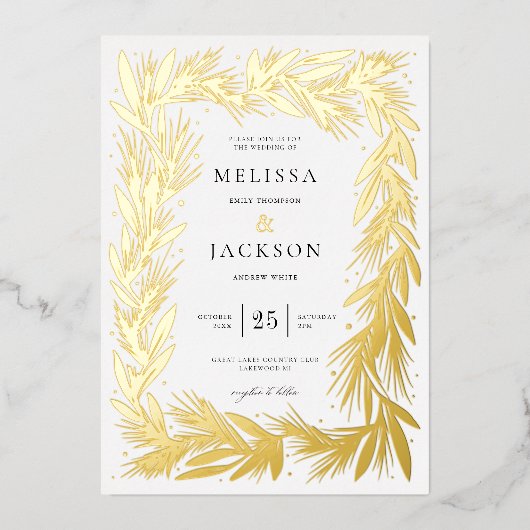 Modern Winter Wreath Lijst Bruiloft Folie Uitnodiging (Voorkant)