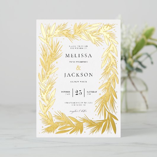 Modern Winter Wreath Lijst Bruiloft Folie Uitnodiging (Staand Voorkant)