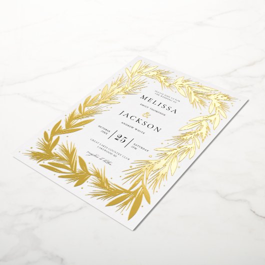 Modern Winter Wreath Lijst Bruiloft Folie Uitnodiging (Gedraaid)