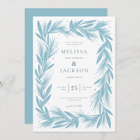 Modern Winter Wreath Lijst Bruiloft Kaart (Voorkant / Achterkant)