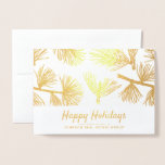 modern winterblad | Vakantie Groeten Folie Kaarten<br><div class="desc">"Season's Greetings" in cursief schrift typografie met winterblad / blad / bladeren silhouet. Beschikbaar op: http://www.zazzle.com/store/selectpartysupplies</div>