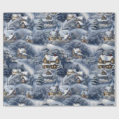 Modern Winterdorp Witte Kerstmis Cadeaupapier (Vlak)