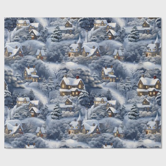 Modern Winterdorp Witte Kerstmis Cadeaupapier (Vlak)